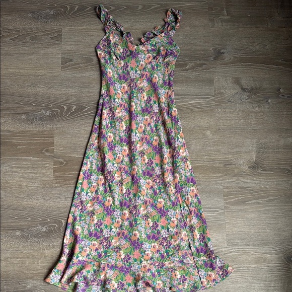 Astr The Label Floral Cross Back Ruffle Strap Midi Dress XS - Picture 2 of 11